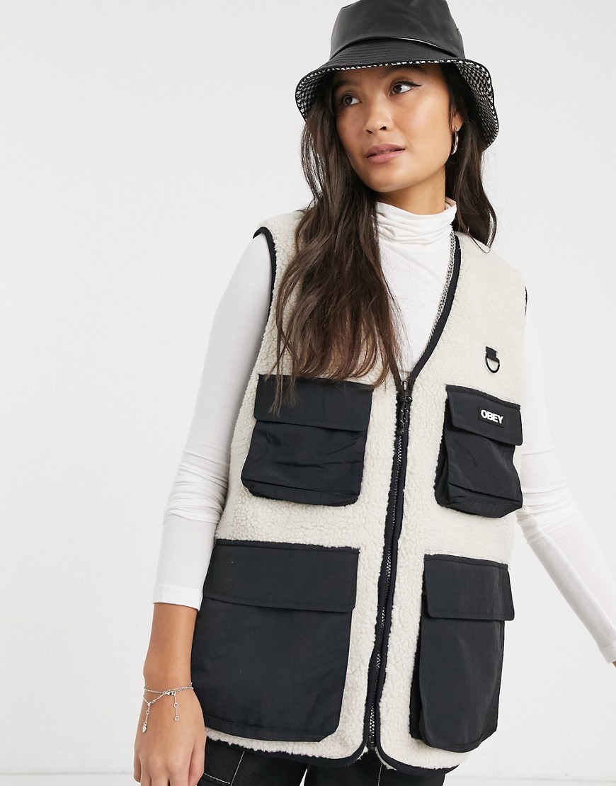 Obey sherpa utility vest with tactical details and logo-Multi