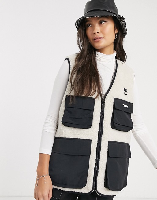 Obey sherpa utility vest with tactical details and logo