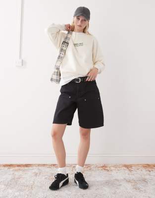 Obey - Shift - Bermuda en jean à empiècement - Noir délavé effet usé