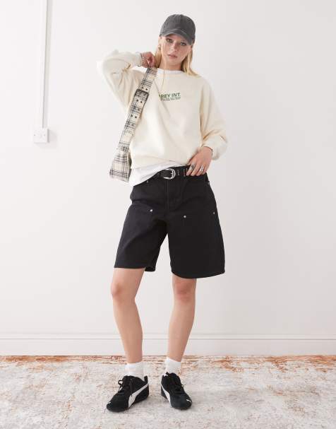 Obey Shift panel denim jorts in faded black wash - view 1