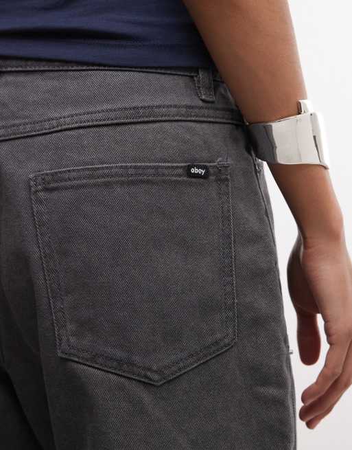 Obey - Short met inzetstukken in antracietgrijze wassing, 3 van 5