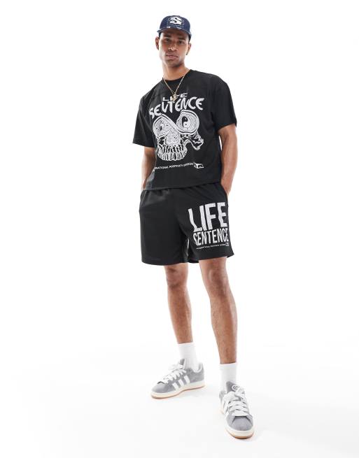 Obey - Short van mesh met grafische print in zwart, deel van co-ord set