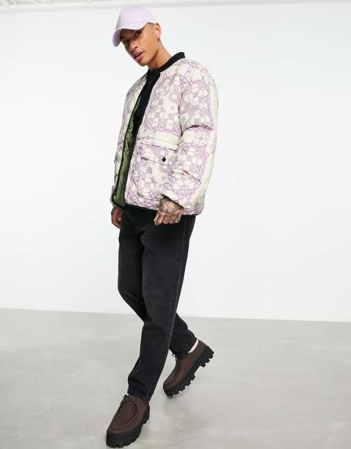 Obey signs reversible puffer jacket in grey , 3 of 4