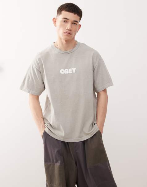 Obey – Silvergrå, pigmenterad t-shirt med stor grafisk logga - view 1