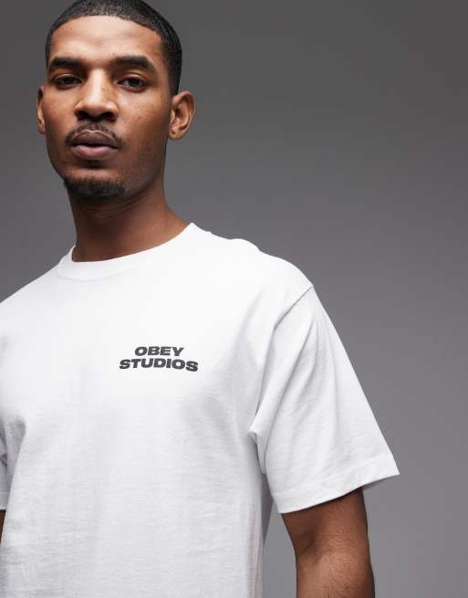 Obey – Sky Face – Biały T-shirt z grafiką na plecach, 5 z 5