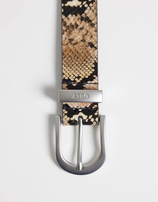 Obey snake print classic leather belt in multi, 3 of 3