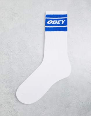 Obey - Socken in Weiß und Blau mit Markenlogo