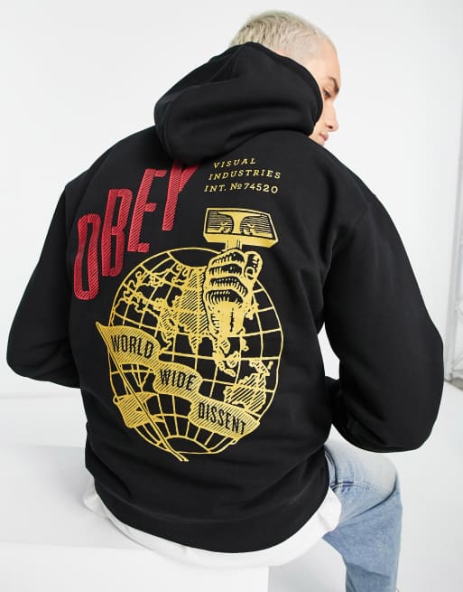 Obey - Sort pullover-hættetrøje med hammer globe