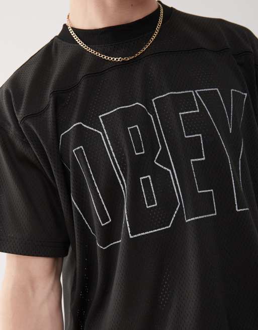 Obey - Sort T-shirt i football-stil med stort logo, 3 af 4