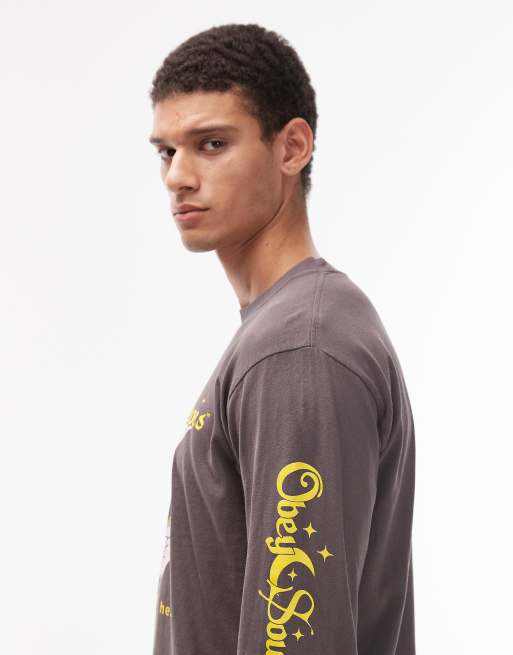 Obey soundscapes long sleeve t-shirt in charcoal grey, 4 of 5