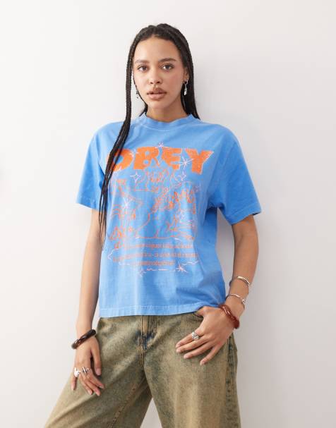 Obey – Spirit – T-Shirt in Blau mit Logoprint - view 1