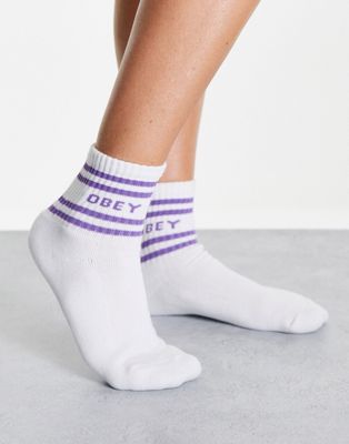 Obey sporty socks with lilac logo
