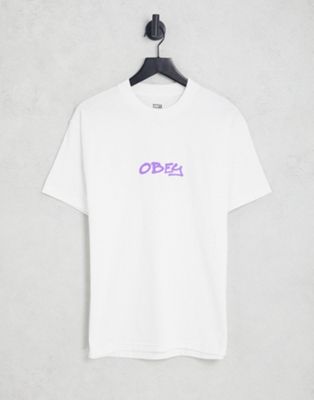 Obey spray backprint t-shirt in white