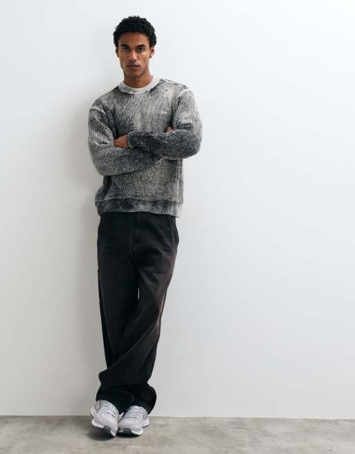 Obey spray effect crewneck jumper in grey multi, 3 of 5