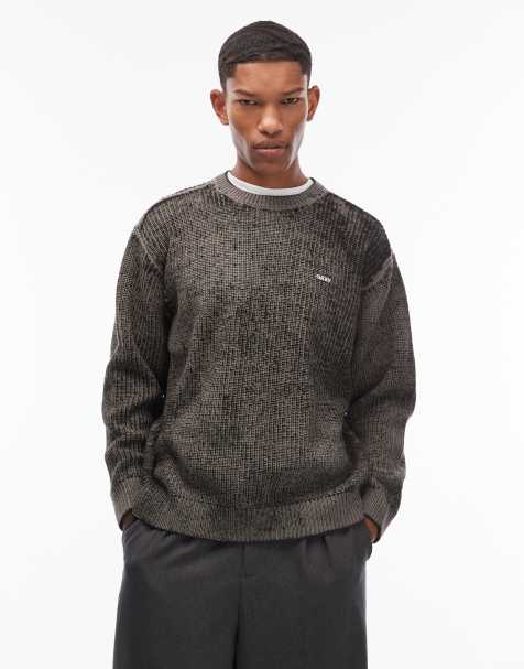Obey spray effect knitted jumper in black - view 1