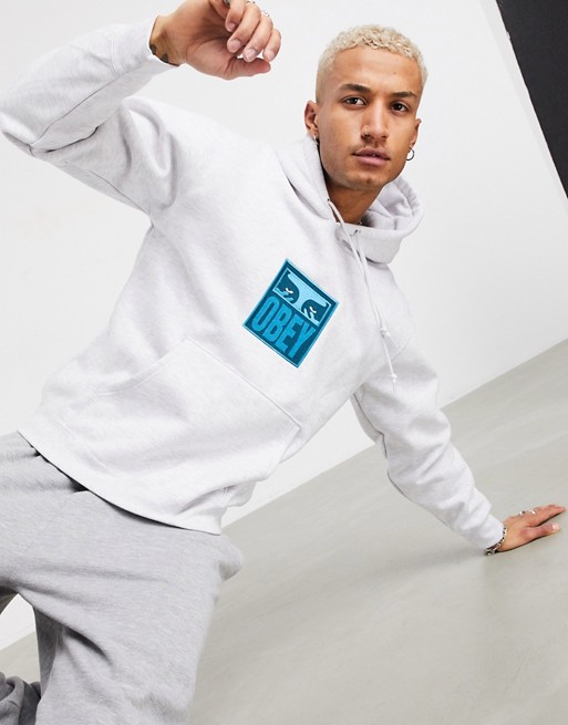 Obey stack embroidered hoodie in grey