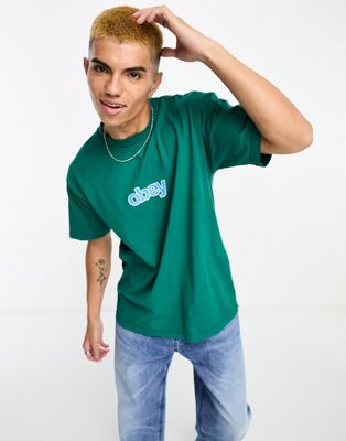 Obey stack t-shirt in green - ASOS Price Checker
