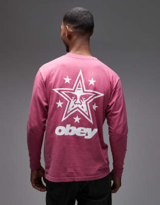 Obey Obey star long sleeve t-shirt in burgundy-Red