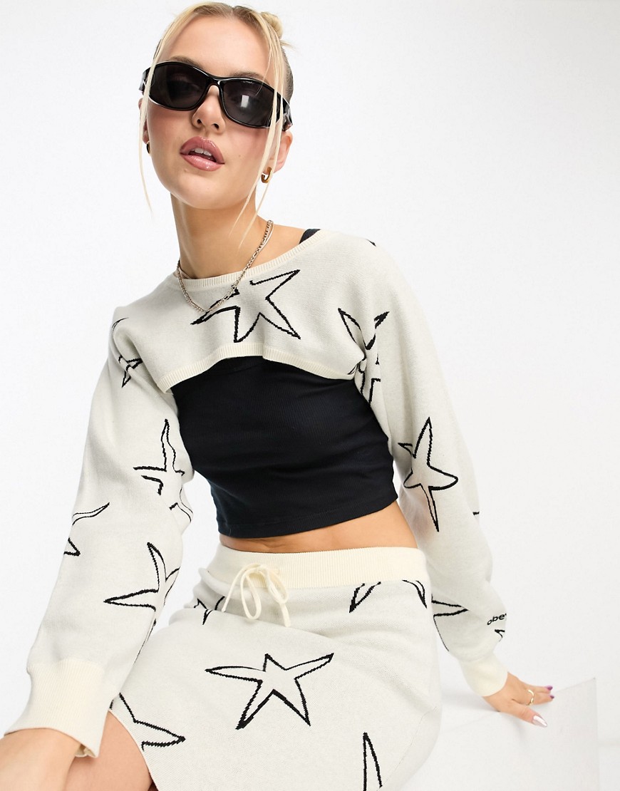 Obey stars knitted cropped bolero in off white