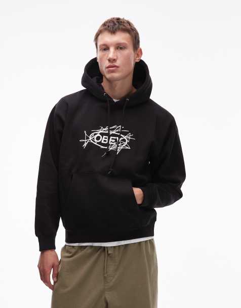 Obey stars logo oversized hoodie in black - view 1