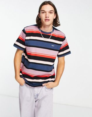 Obey storming striped t-shirt in blue and purple