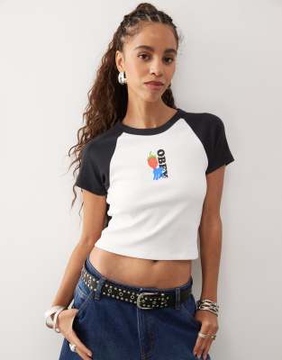 Obey Strawberry graphic logo raglan t-shirt in white