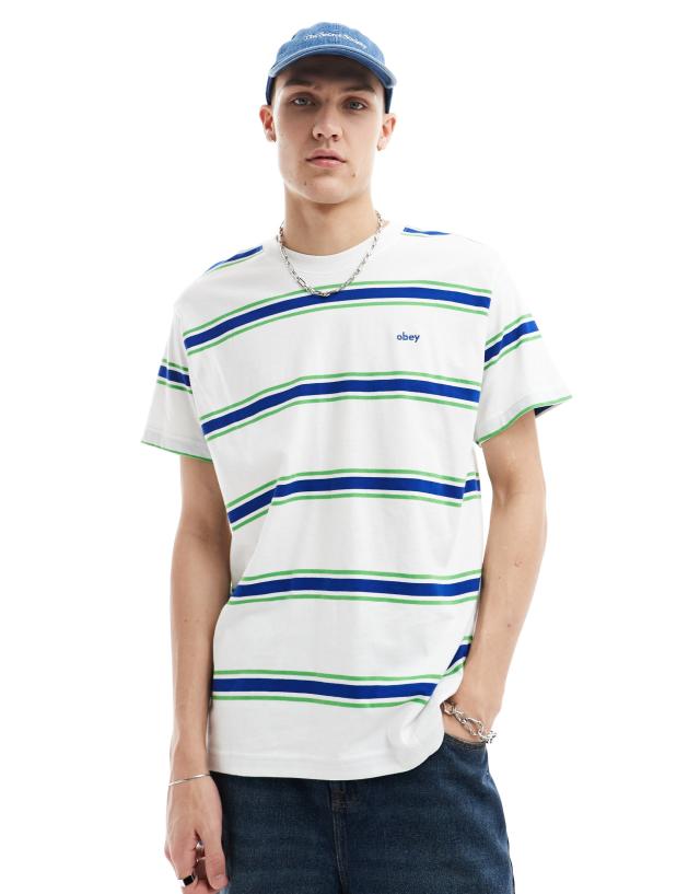 Obey - stripe short sleeve t-shirt in white