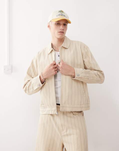 Obey stripe zip up jacket in beige - view 1