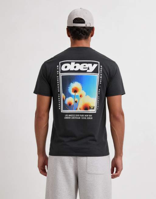Obey stronger together back graphic T-shirt met korte mouwen in donkergrijs, 9 van 10