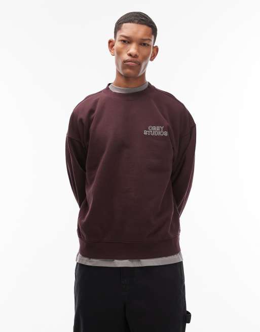 Obey - Studios - Felpa squadrata bordeaux sbiadita con stampa sul retro, 2 di 5