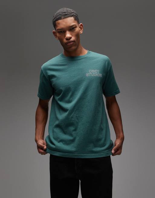 Obey - Studios - Grøn T-shirt med skitseret logoprint på ryggen, 2 af 5