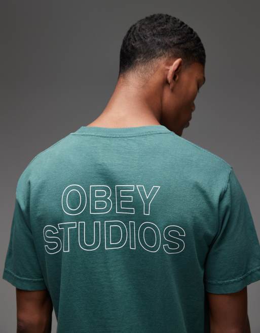 Obey - Studios - Grøn T-shirt med skitseret logoprint på ryggen, 5 af 5