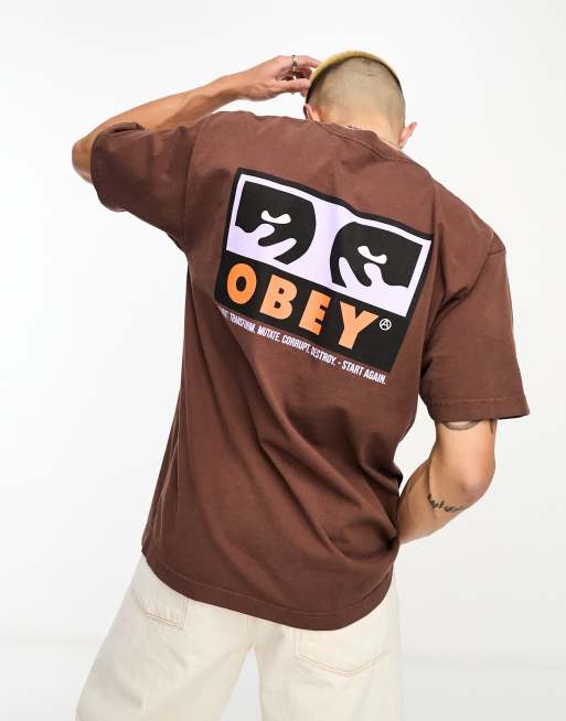 Obey – Subvert – Brązowy T-shirt z nadrukiem