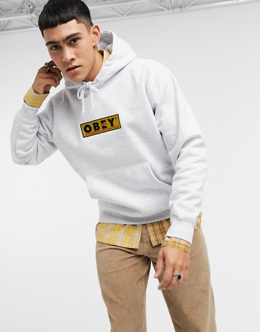 Obey subvert embroidered hoodie in grey