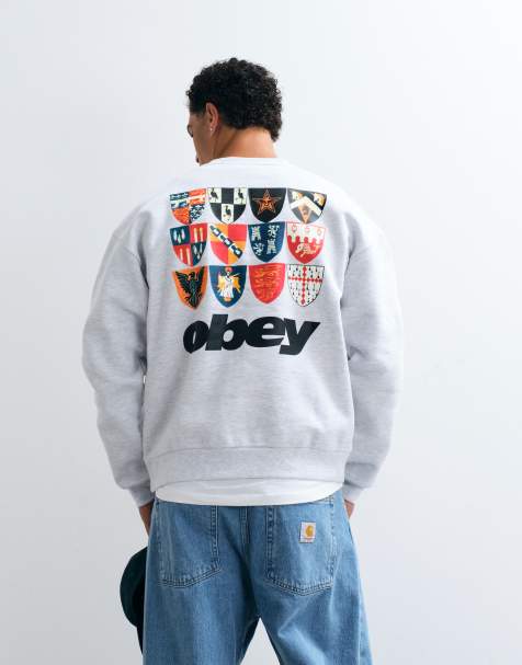 OBEY - Sudadera de cuello redondo gruesa gris con gráfico en la espalda - view 1