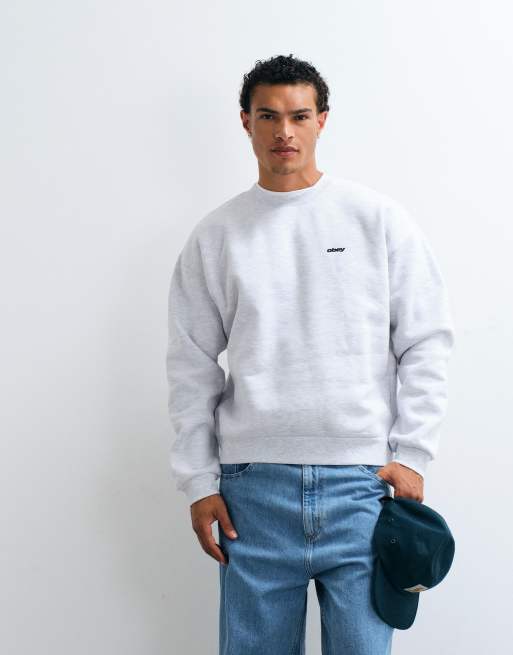 OBEY - Sudadera de cuello redondo gruesa gris con gráfico en la espalda, 3 de 5