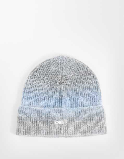 OBEY Sully cuff ribstrikket beanie med gradientstribe i blå multi - view 1