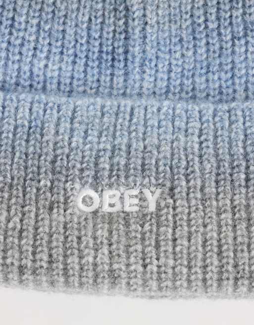 OBEY Sully cuff ribstrikket beanie med gradientstribe i blå multi, 2 af 3