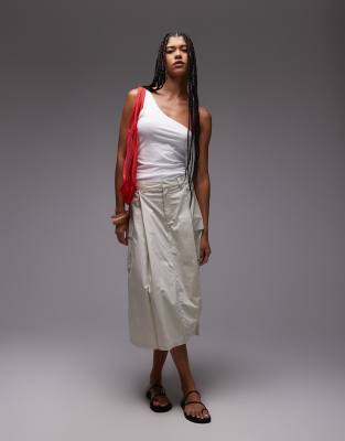 Obey Surface Pleated Cargo Midi Skirt In Neutral