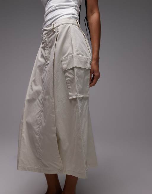 Obey Surface pleated cargo midi skirt in beige, 2 of 5