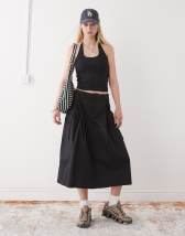 Reclaimed Vintage embroidered denim button through midi skirt in midi blue