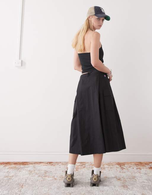 Obey Surface pleated cargo midi skirt in black