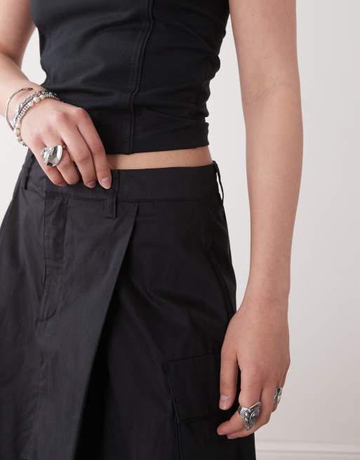 Obey Surface pleated cargo midi skirt in black