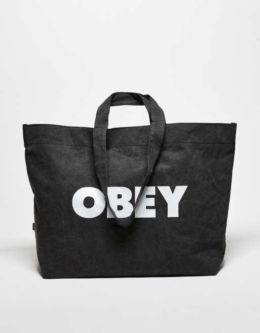 Obey – Svart, pigmentfärgad toteväska med grafisk logga
