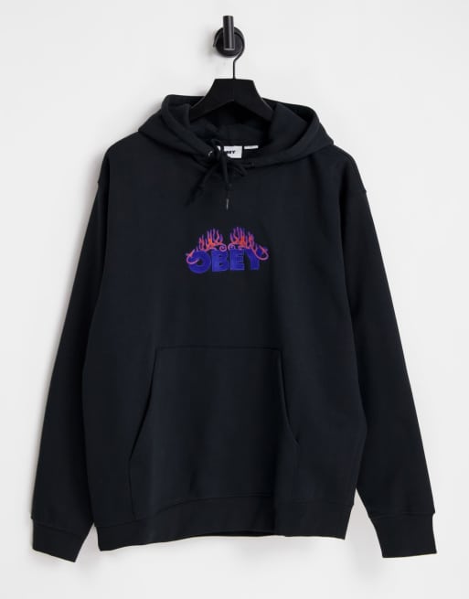 Obey - Sweat à capuche avec flammes brodées - Noir
