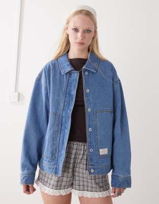 Obey Sybil button through denim jacket in light wash blue