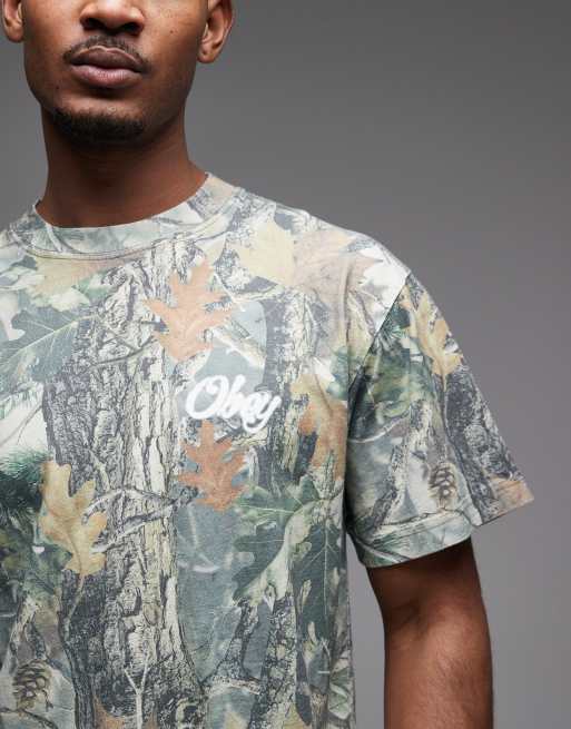 Obey - T-shirt à imprimé camouflage forestier avec motif rose graffiti au dos - Multicolore, 5 de 5