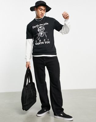 Homme Obey - T-shirt à imprimé Earth People - Noir