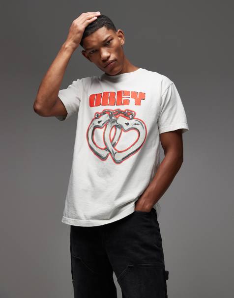 Obey - T-shirt à imprimé menottes - Blanc cassé - view 1