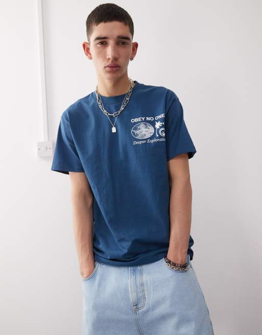 Obey - T-shirt à logo et imprimé Deeper Exploration au dos - Bleu, 2 de 4